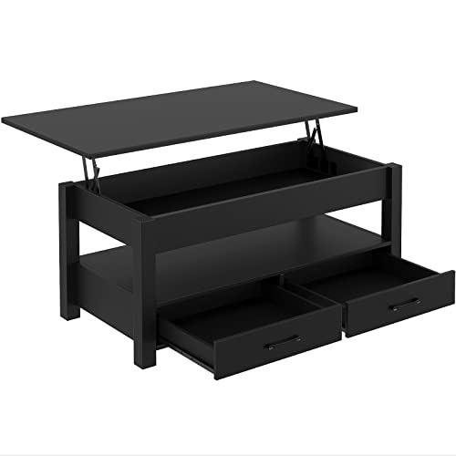 Rolanstar Lift Top Coffee Table w/ Drawers and Hidden Compartment for Living Room