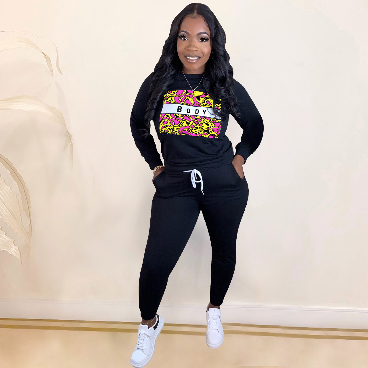 Autumn Casual Print Round Neck Sweatsuit