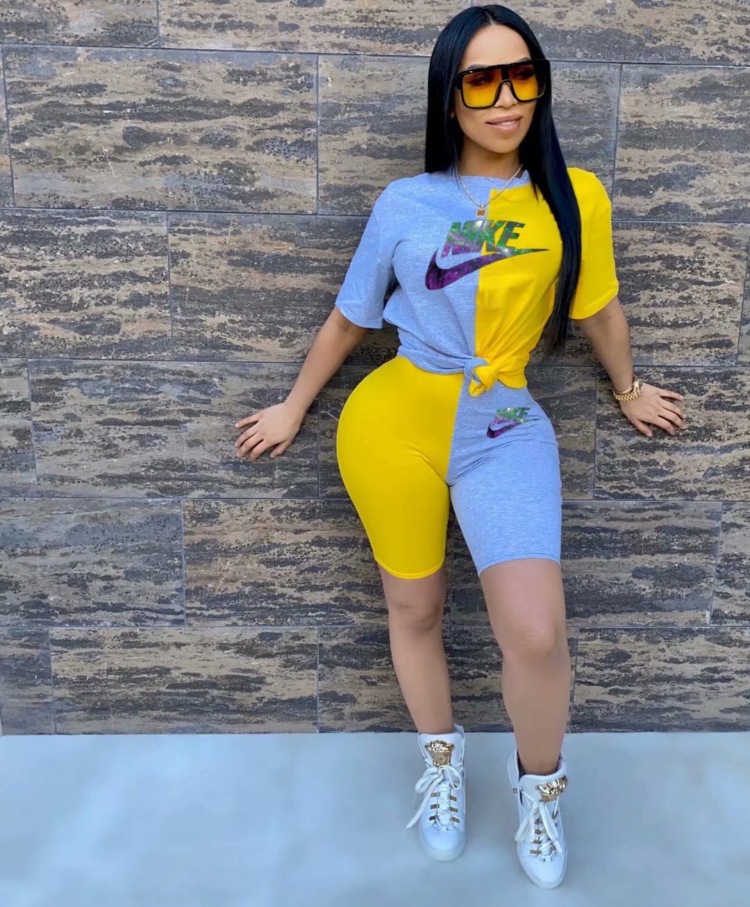 Two-color sports two-piece suit QS037