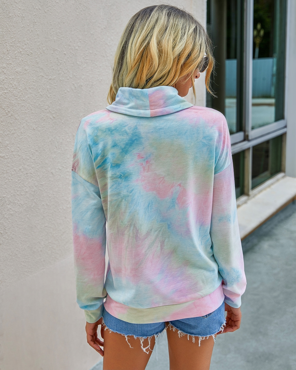 Autumn Tie Dye Turndown Collar Sweat Shirt
