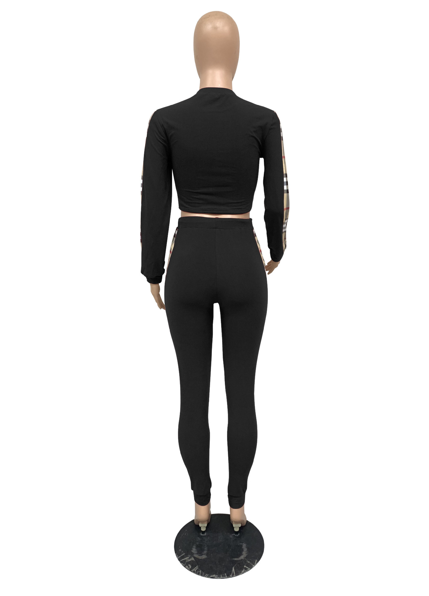 Autumn Casual Print Crop Top and Pants Set1