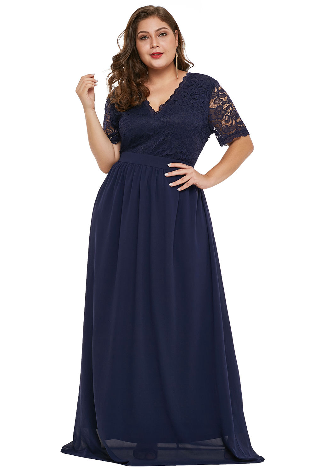 Blue Plus Size Chiffon Evening Party Maxi Dress