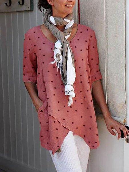 Asymmetrical Polka Dots Half Sleeve Shirts & Tops