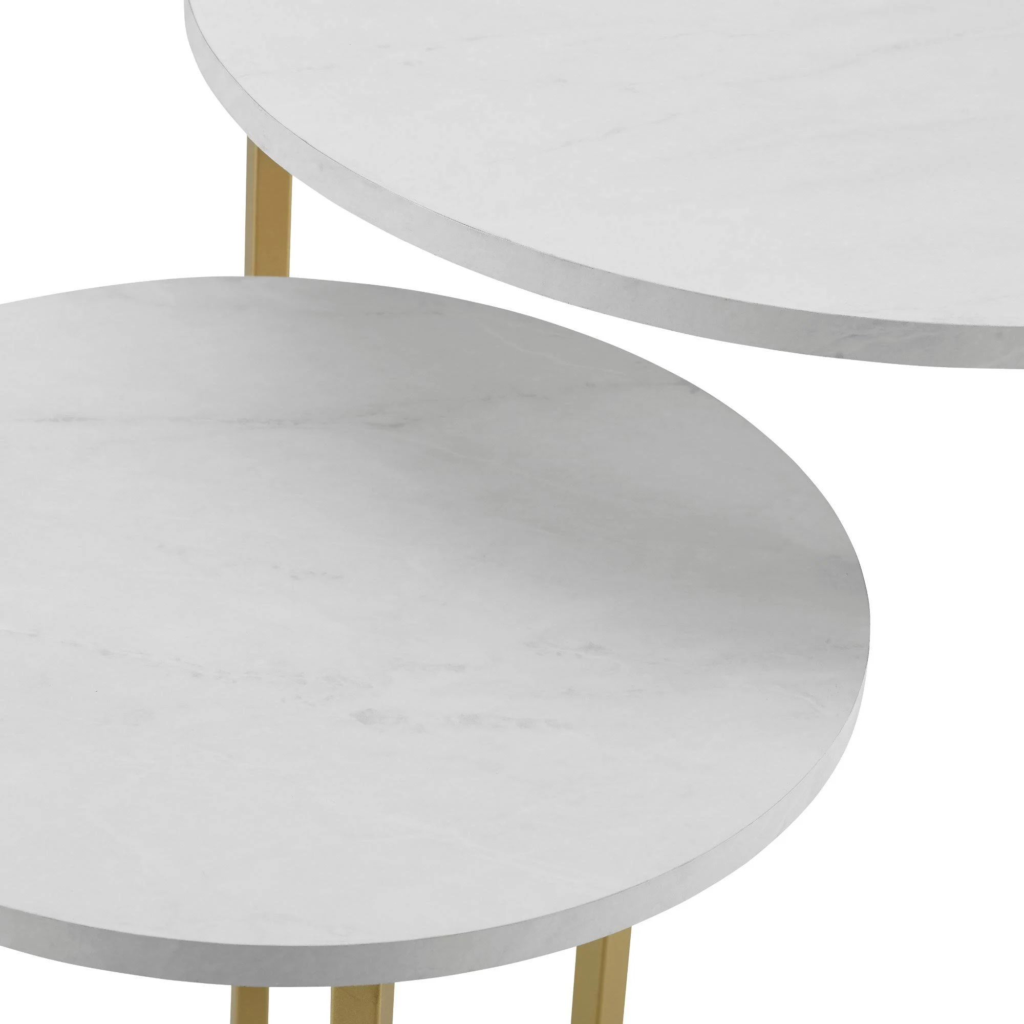 Walker Edison 2 Piece V Leg Nesting Side Tables White Faux Marble Gold