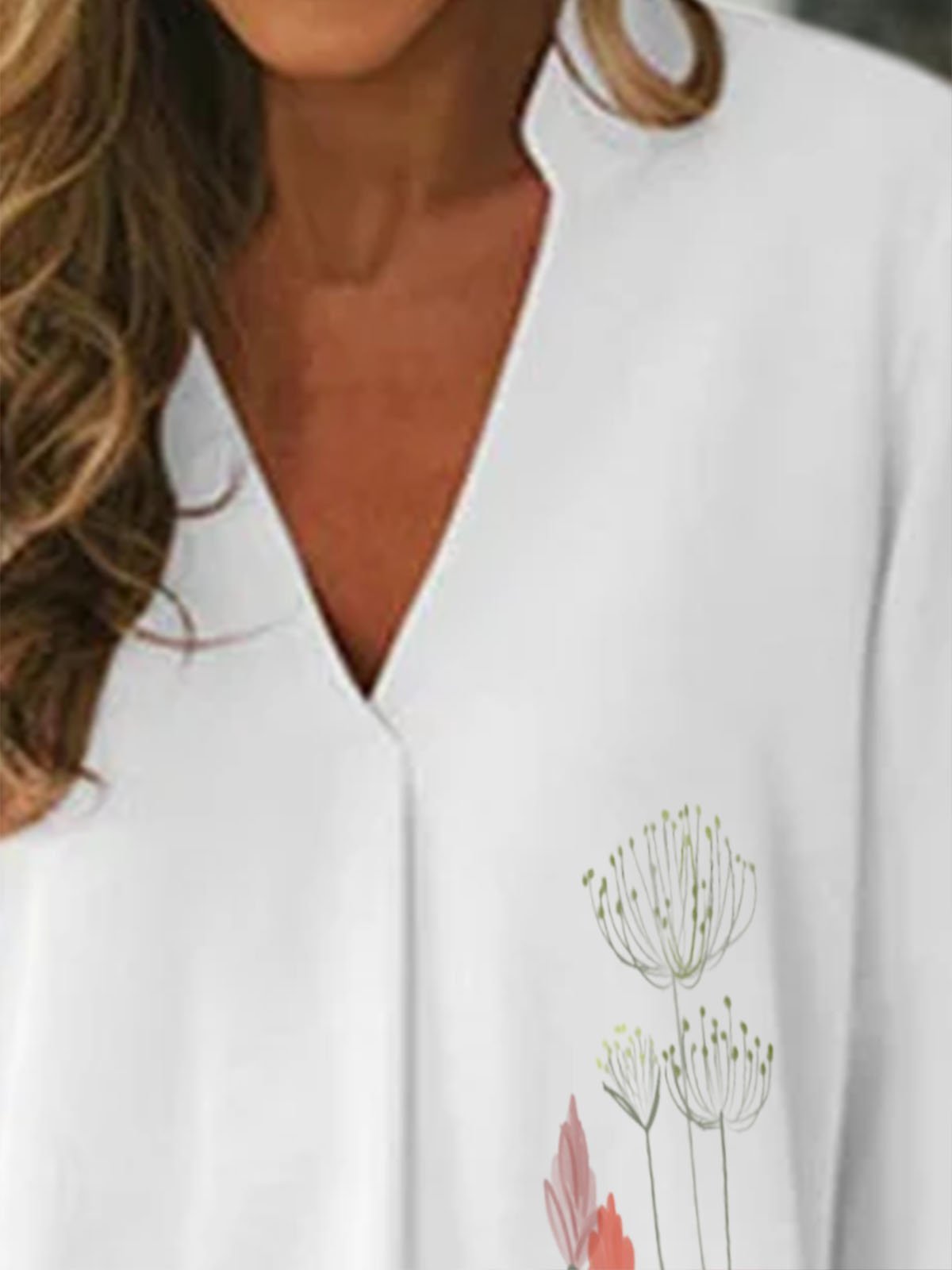 V Neck 3/4 Sleeve Floral Shirts & Tops