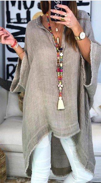 Women Boho Causal Tops V Neck Soild Half Sleeve Blouses