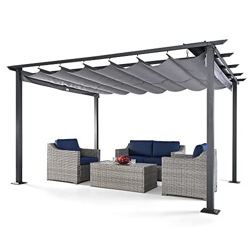 HAPPATIO 10�� X 13�� Pergola Retractable Pergola Canopy for Backyards, Gardens, Patios, Outdoor Pergola with Sun and Rain-Proof Canopy, Includes Ground Studs and Expansion Screws (Grey)