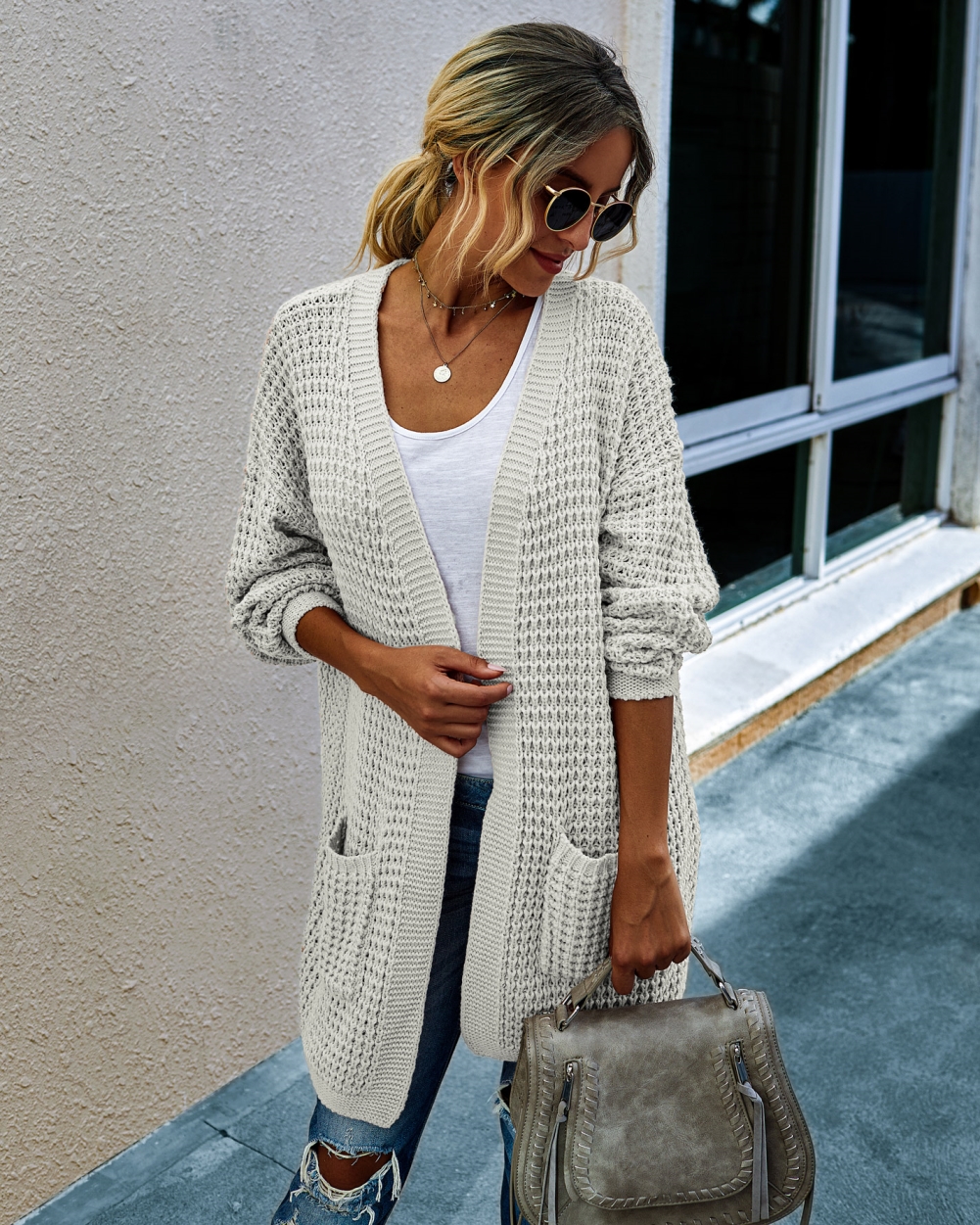 Autumn Plain Knitted Pocket Cardigans
