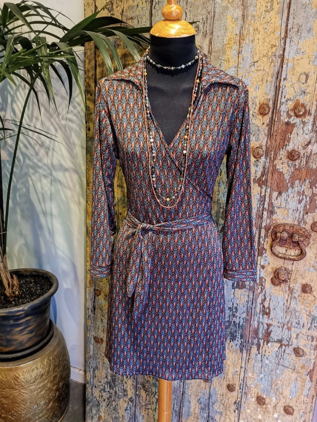 Sexy Boho Geometric V Neck Long Sleeve A-Line Dresses