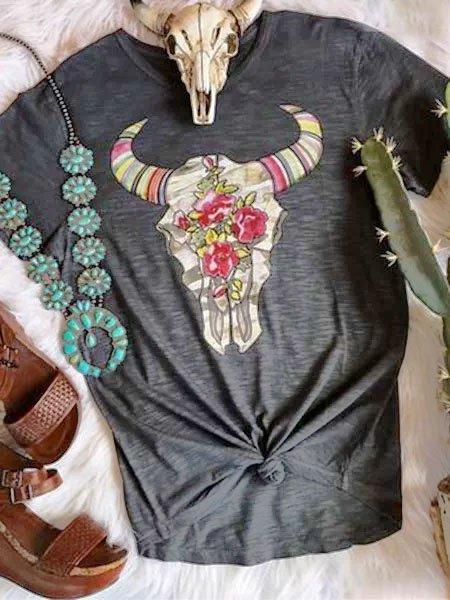 Short Sleeve Printed Crew Neck  Shirts & Tops