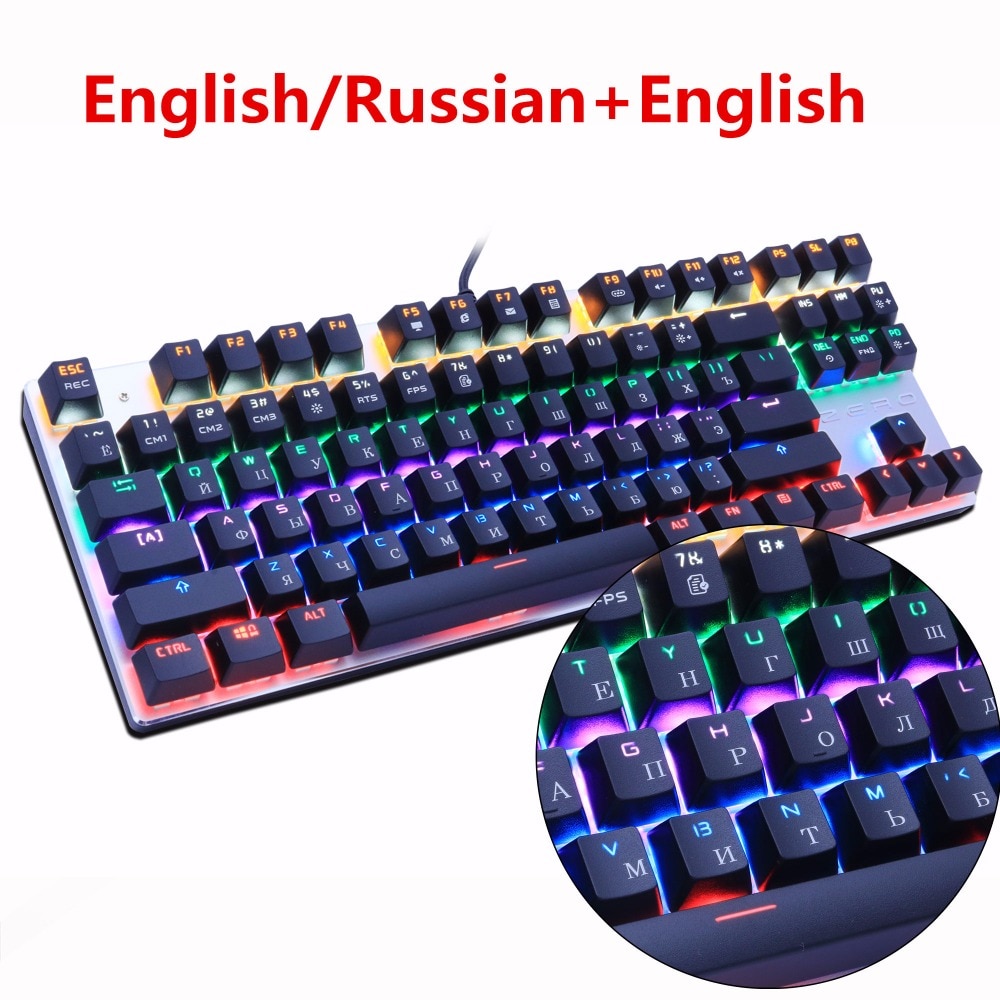 Metoo Edition Mechanical Keyboard 87 keys Blue Switch Gaming Keyboards for Tablet Desktop Russian sticker