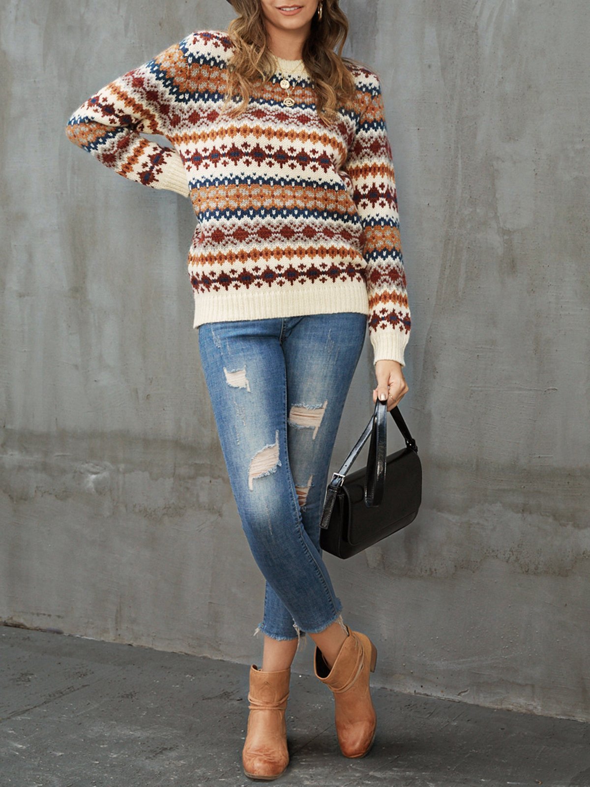 Apricot Long Sleeve Casual Sweater