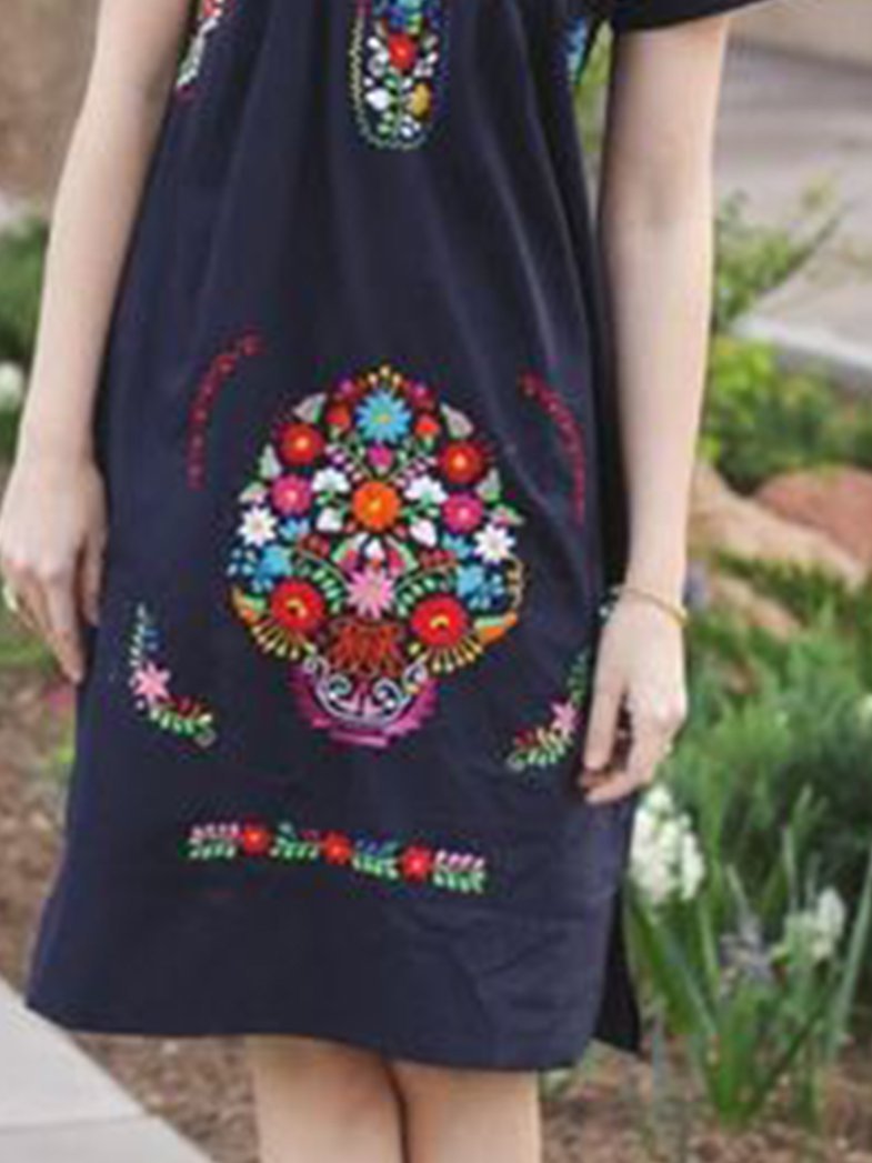 Short Sleeve Floral Casual Dresses