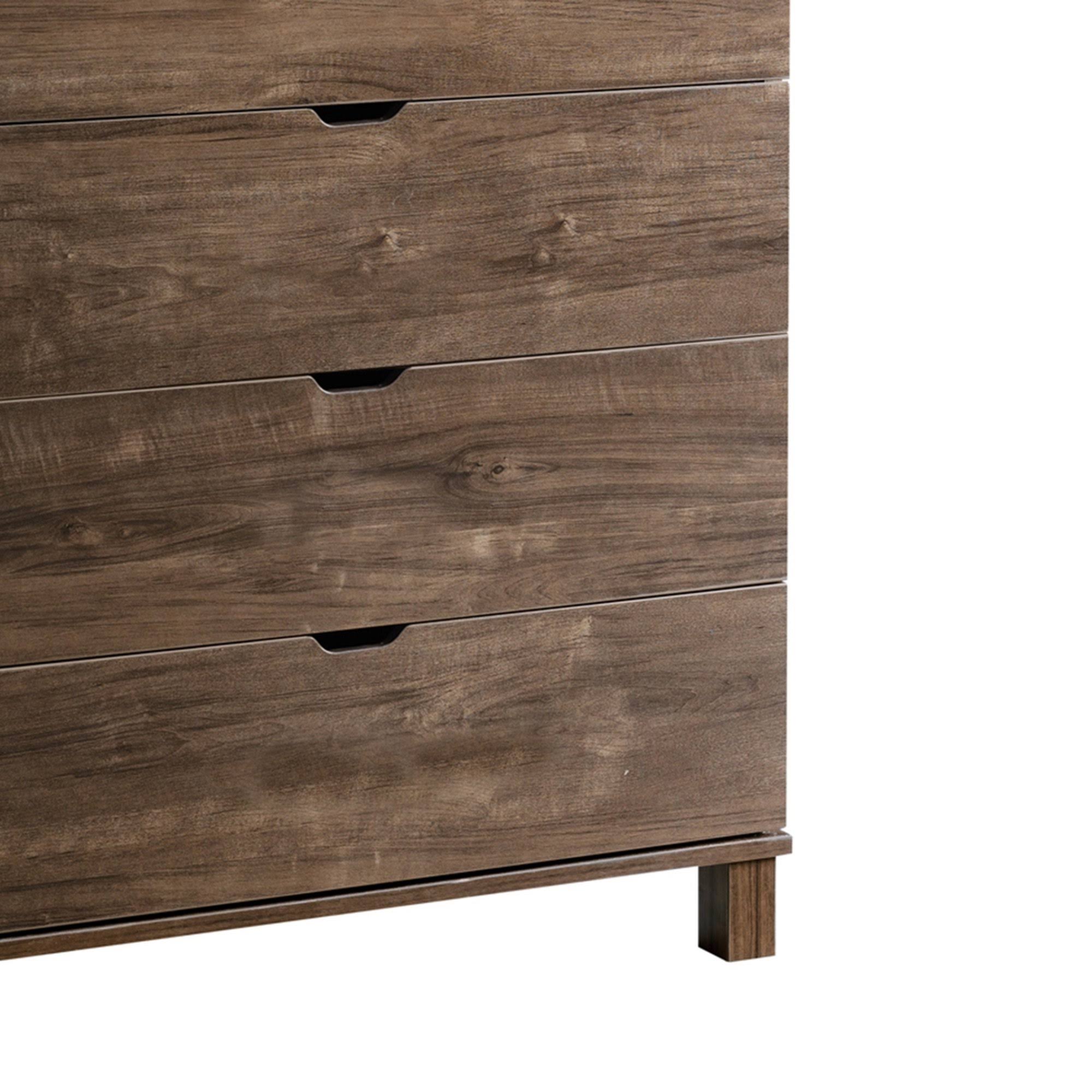 Grained Wooden Chest with 5 Drawers and Straight Legs, Walnut Brown
