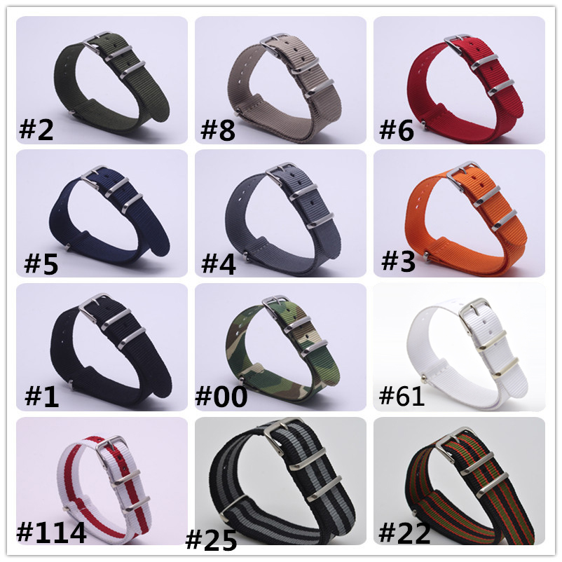 Wholesale Stripe Cambo Solid Black Watch 18 20 22 24mm Multi Color Army Military nato fabric Nylon watchbands Strap Band Buckle