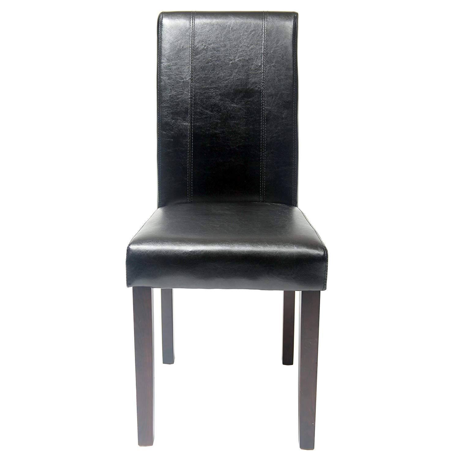 Roundhill Furniture Urban Style Solid Wood Leatherette Padded Parson Chair Black Set of 2