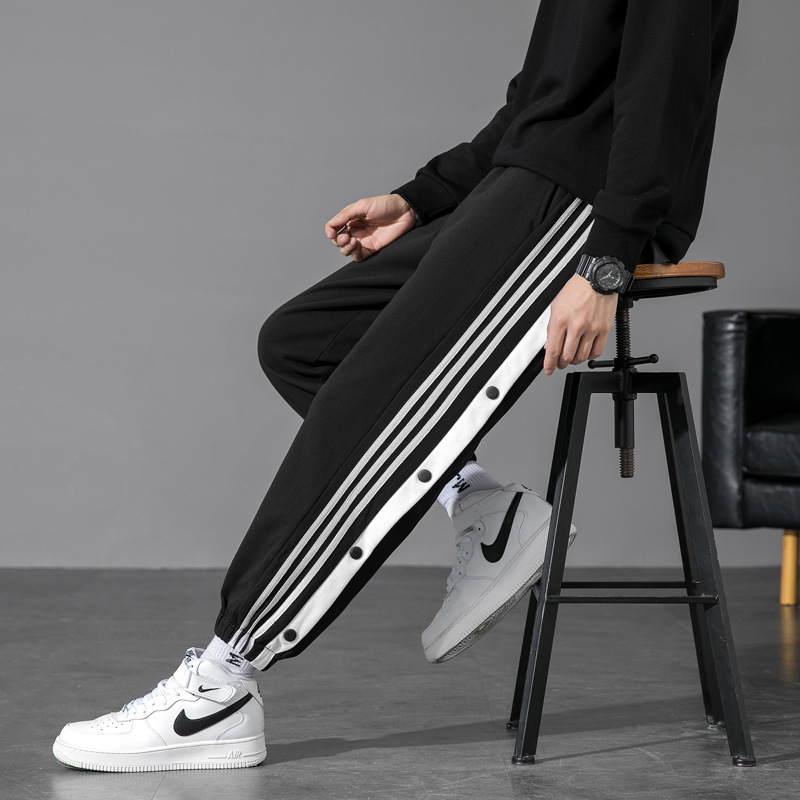 排扣运动裤男新款宽松加绒休闲裤子2021冬季潮流户外跑步篮球卫裤