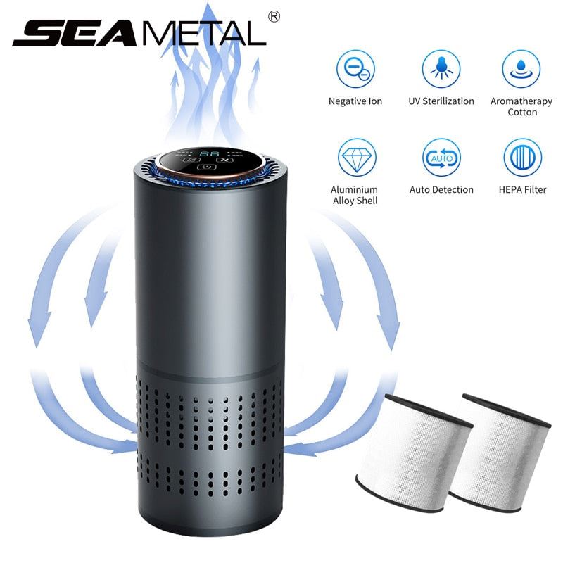 HEPA Filter Air Fresher Aluminum Alloy Air Purifiers for Car Home Bedroom Dust/Smoke/Odor Eliminator