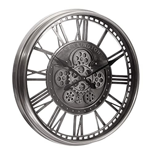 21��� Industrial Real Moving Gears Metal Wall Clock with Roman Numerals