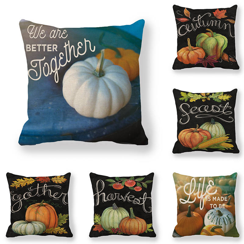 Cushion cover Pumpkin Design in Harvest Season linen/cotton pillow case