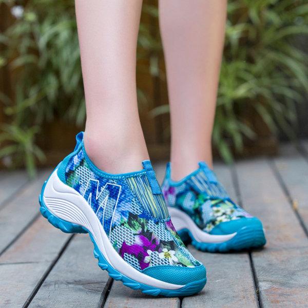 Flower Mesh Breathable Platform Rocker Sole Casual Shoes