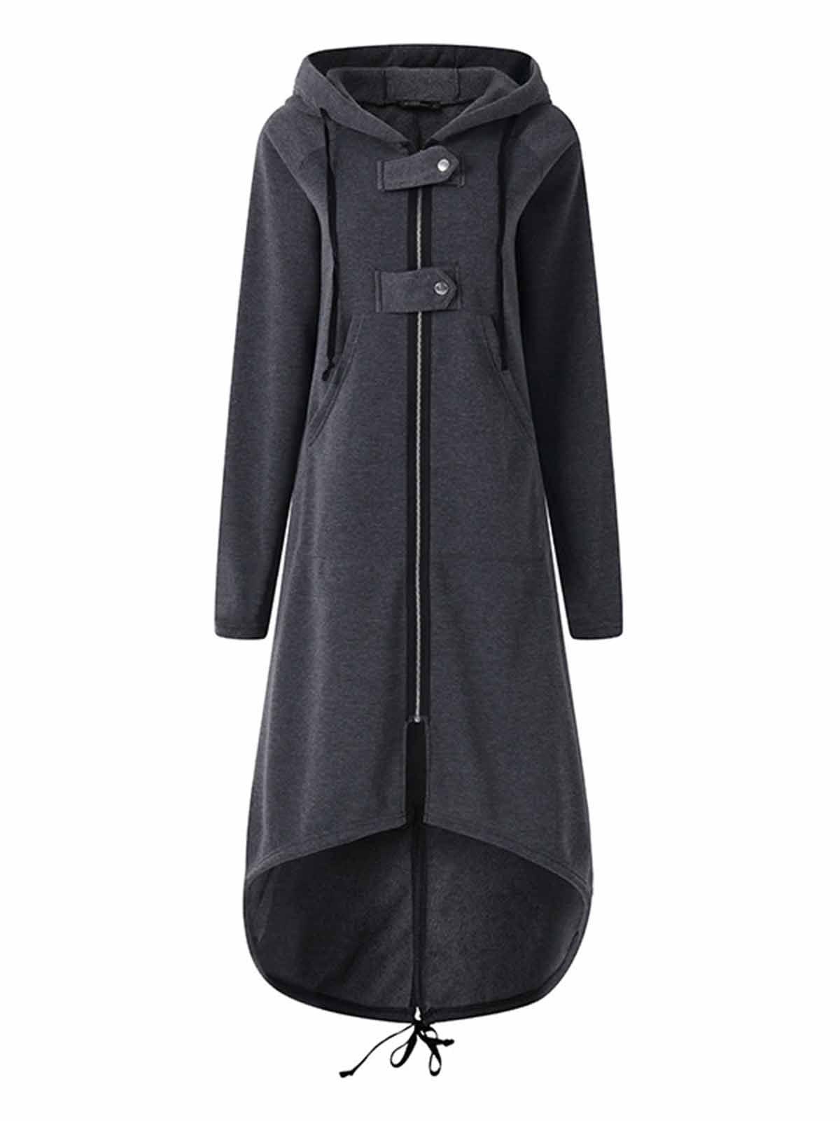 Hooded Sweatshirt Dress Zipper Asymmetrisch Long Jacke Coats