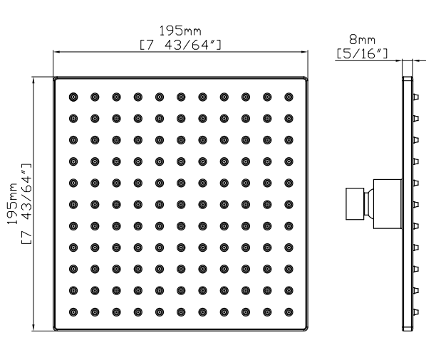 European style ABS and stainless steel 8 inch bathroom fountain with shower head square rain shower head