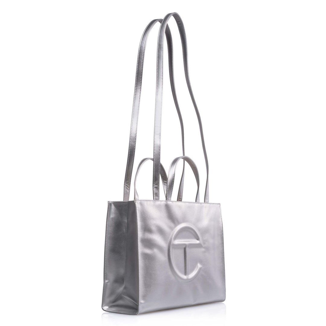 Medium Silver Shopping Bag