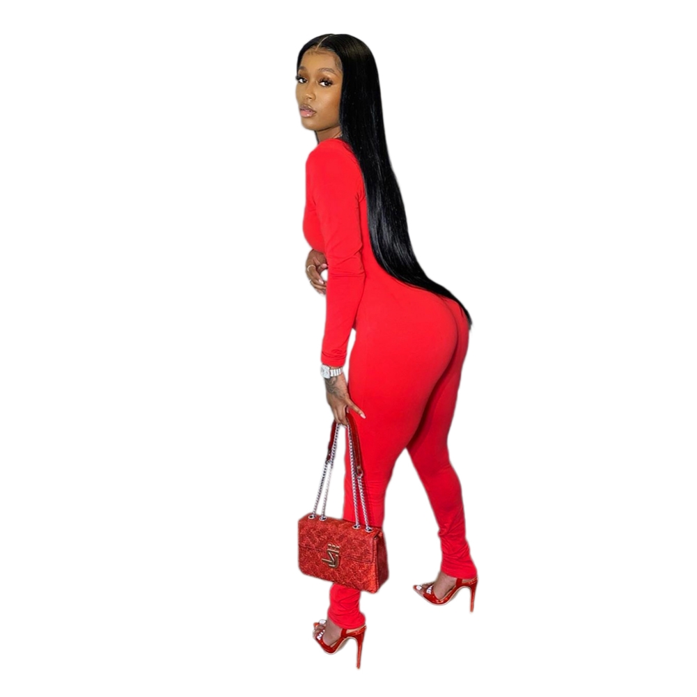 Solid Color Long Sleeve Bodycon Jumpsuit