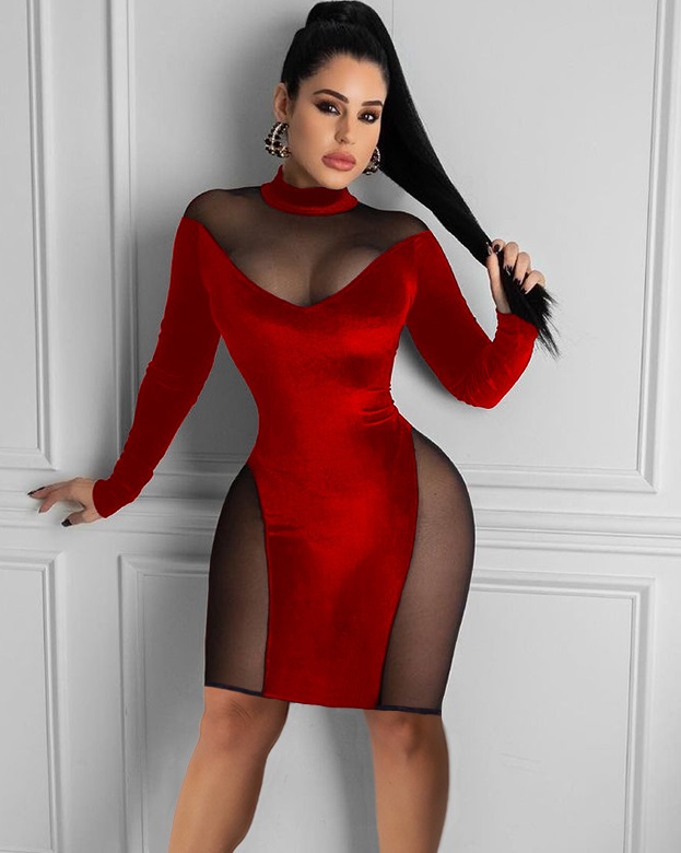 Autumn Party Sexy Mesh Patchwork Bodycon Dress