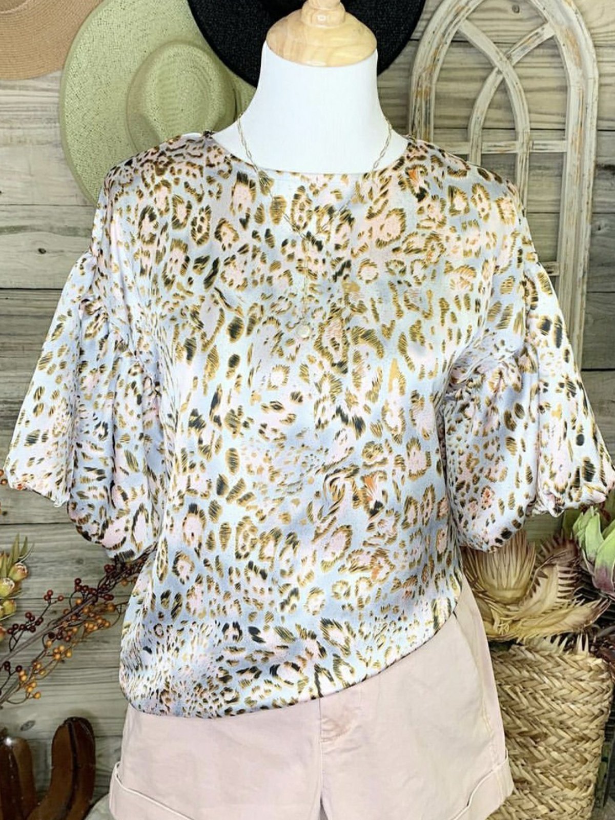 Leopard Shift Cotton-Blend Boho Shirts & Tops