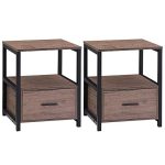VECELO 2-Tier Nightstand Set w/ Drawer for Bedroom, Living Room Metal Frame/2 Pk