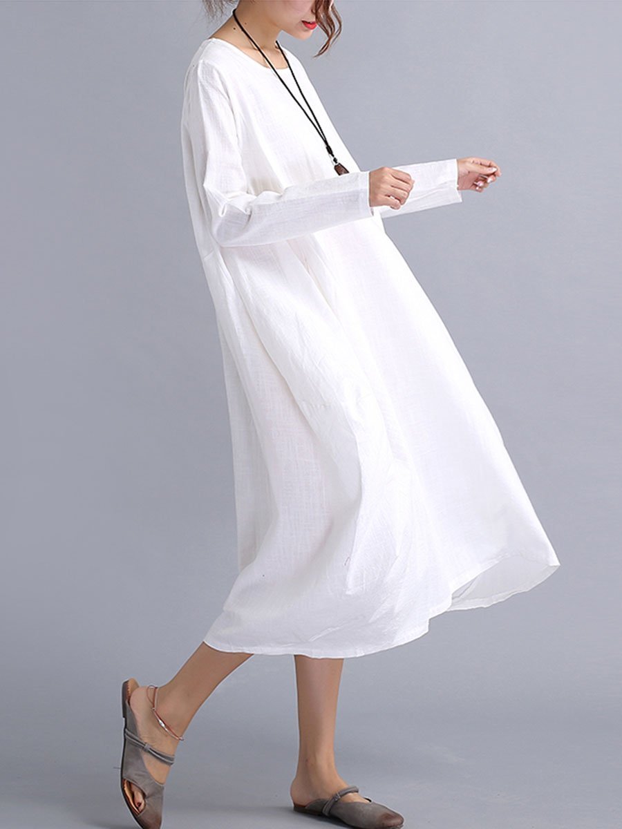 Oversized Round Neck Pocket  Plain Shift Plus Size Dress