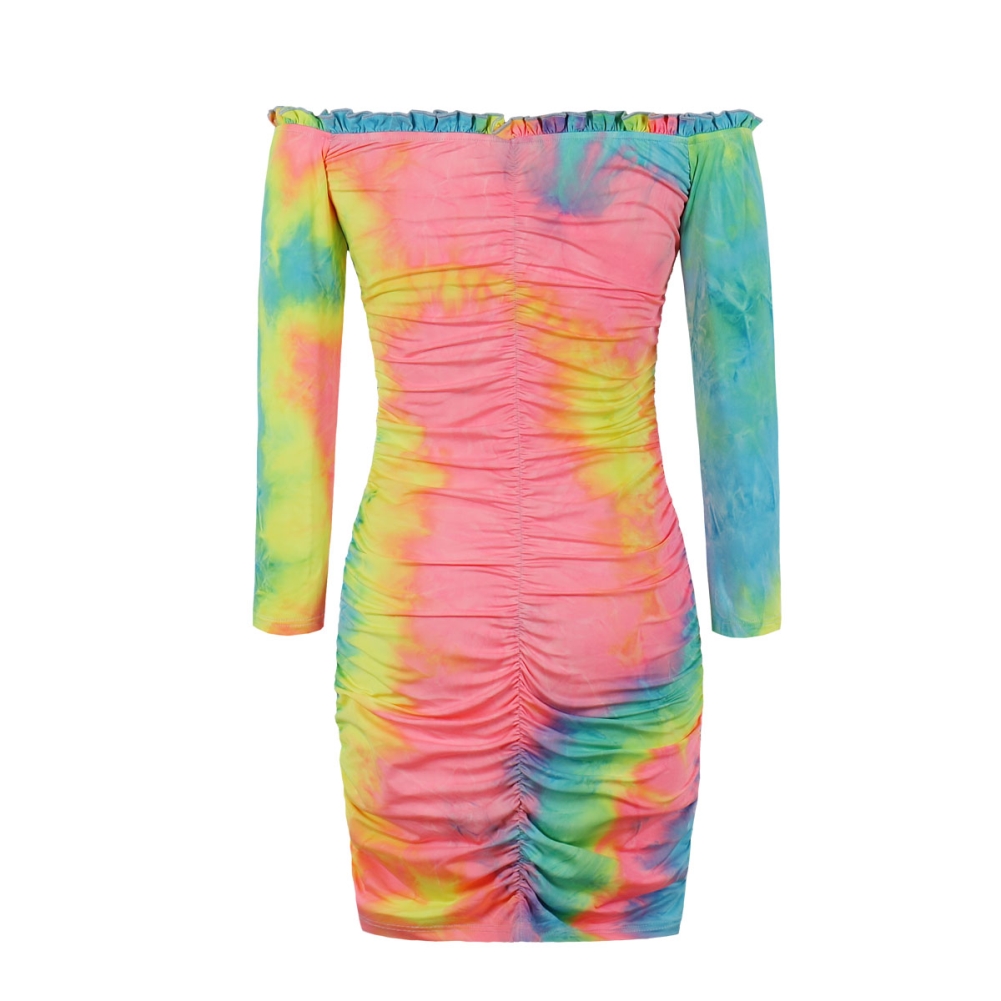 Autumn Tie Dye Off Shoulder Ruched Mini Dress