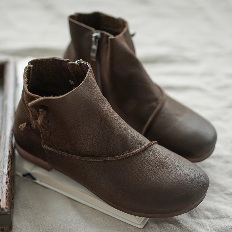 Daily Leather Low Heel Boots