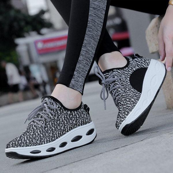 Breathable Mesh Lace Up Height Increasing Sport Platform Casual Shoes