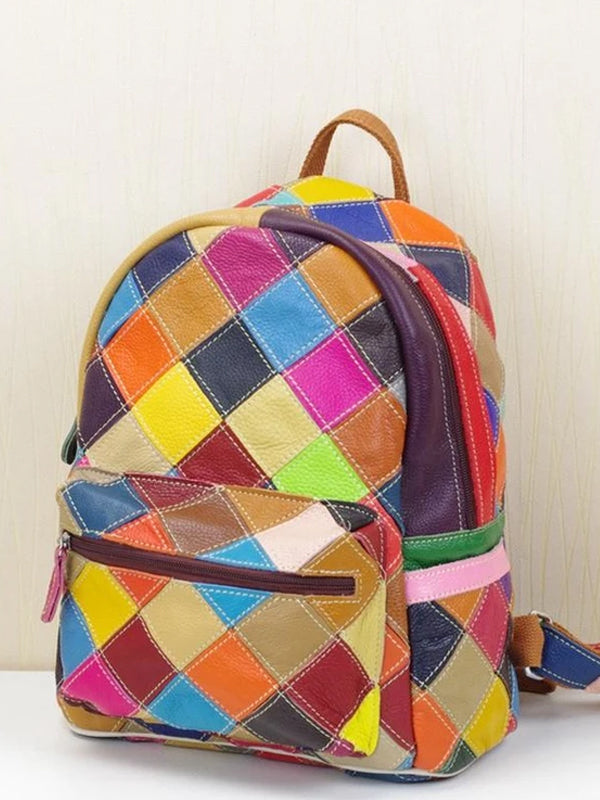 Leather stitching bohemian backpack