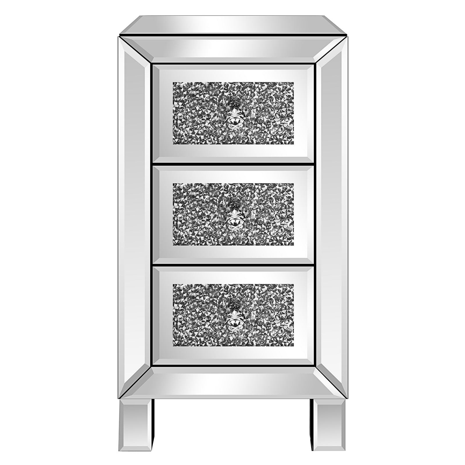 Mirror Surface Nightstand Bedside Table Cabinet With Diamond 3-Drawers
