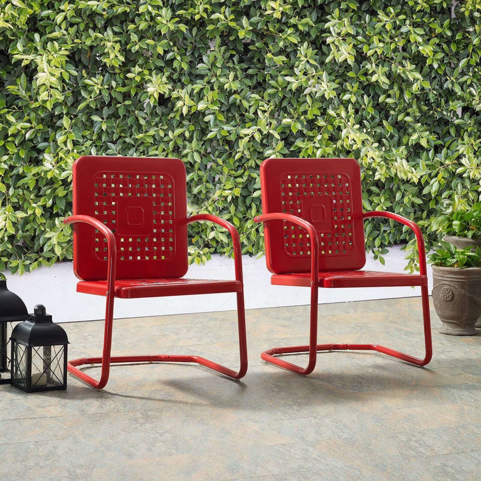 Crosley Bates Metal Patio Chair in Red (Set of 2) - CO1025-RE