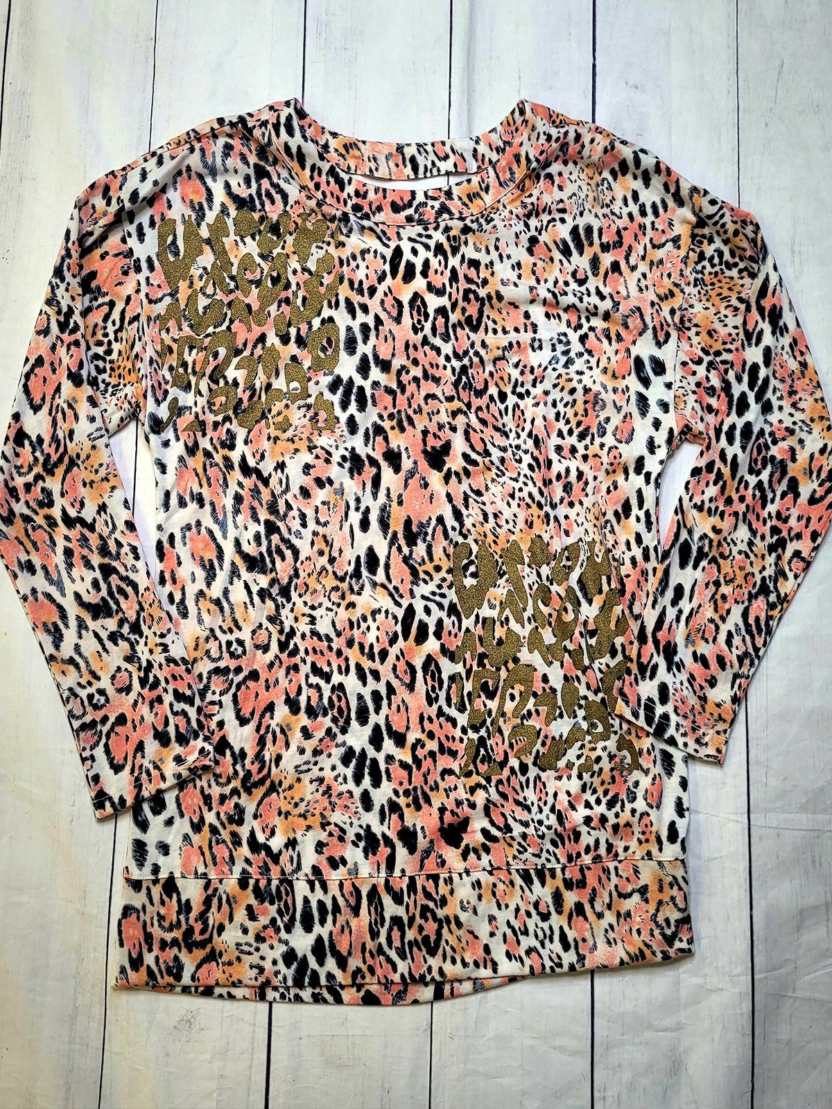 Long Sleeve Leopard Crew Neck Vintage Shirts & Tops