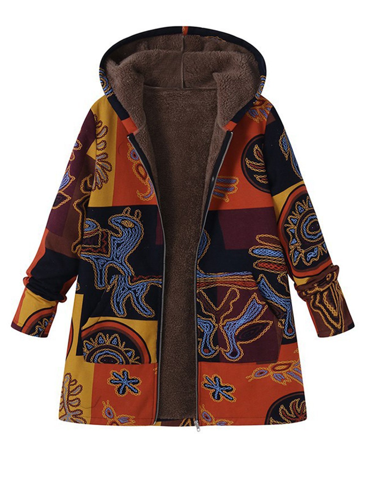 Fleece-lined Abstract Hoodie Winter Coat