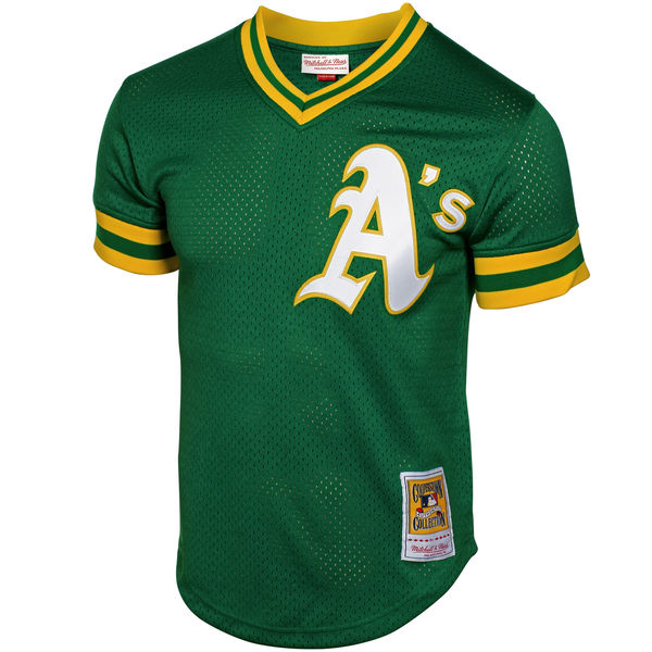 Men's Oakland Athletics Rickey Henderson Mitchell & Ness Green 1991 Cooperstown Mesh Batting Practice Jersey