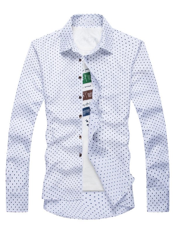 Men's Polka Dot Print Long Sleeve Shirt