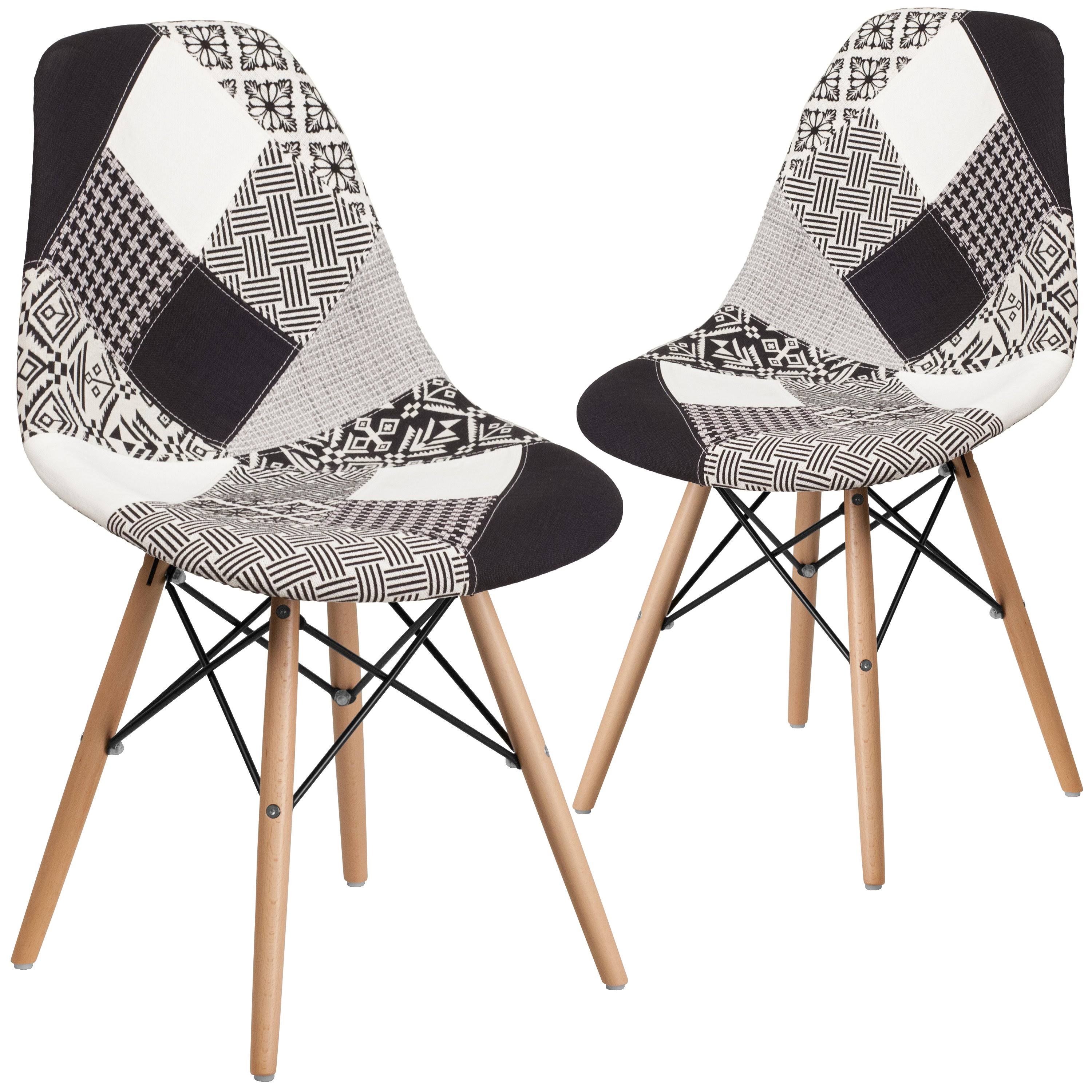 Flash Furniture 2 Pk. Elon Series Turin Patchwork Fabric Chair with Wooden Legs