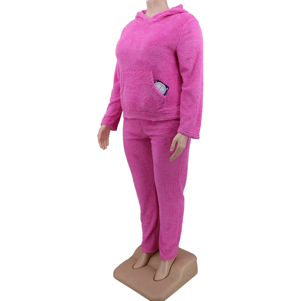 Plus Size Winter Fleece Hoody Plain Sweatsuit