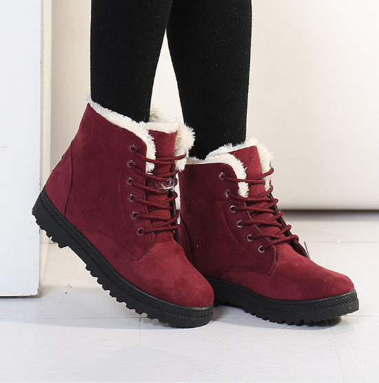 Solid Color Lace-up Winter Daily Flat Heel Suede Boots Snow Cotton Booties