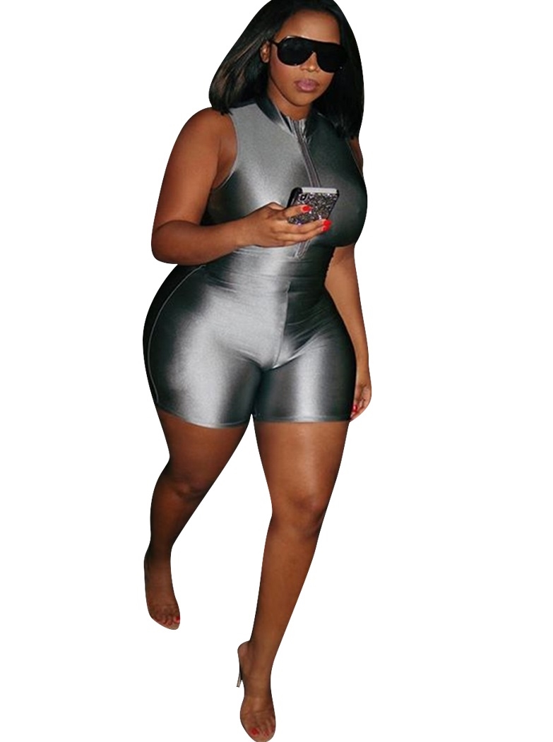 Sexy Sleeveless Gray Bodycon Rompers