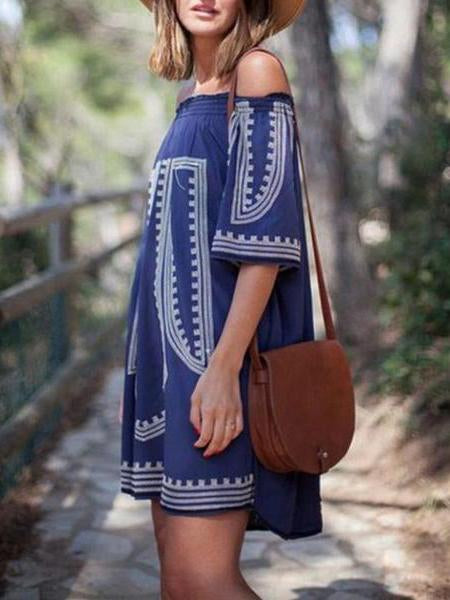 Off Shoulder  Print  Half Sleeve Dresses