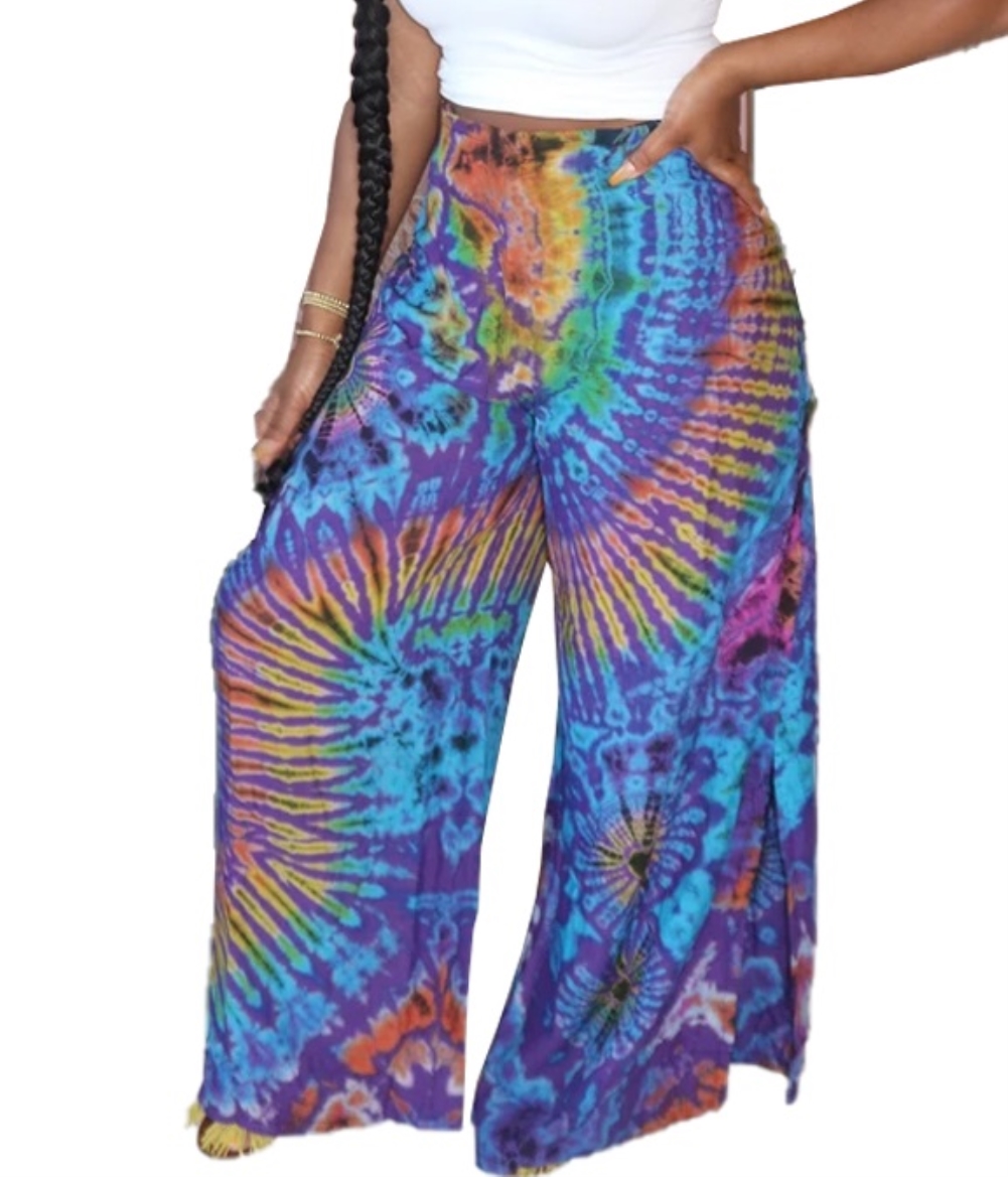 Tie Dye High Waist Slit Pants