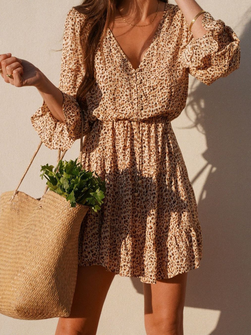 Long Sleeve V Neck Vintage Floral Dresses